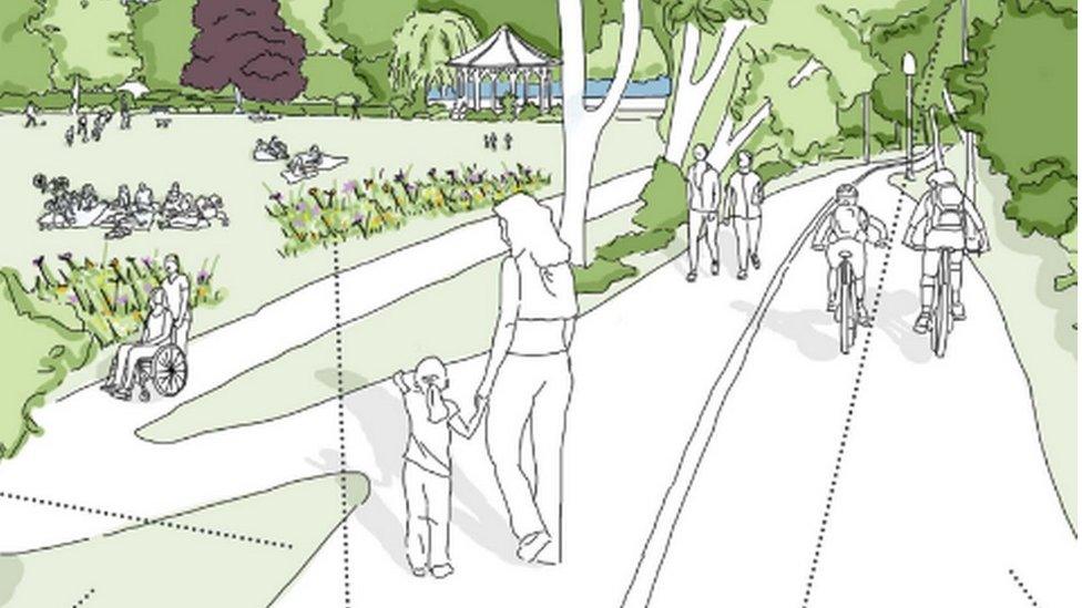 Artist's impression of Millennium Way through Collett Park in Shepton Mallet