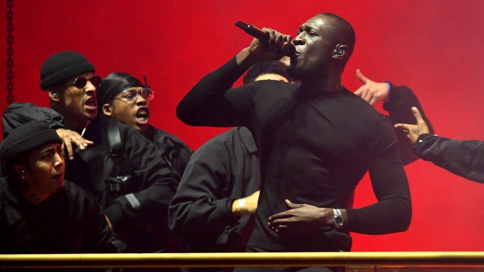 Stormzy performing at the 2020 Brits.