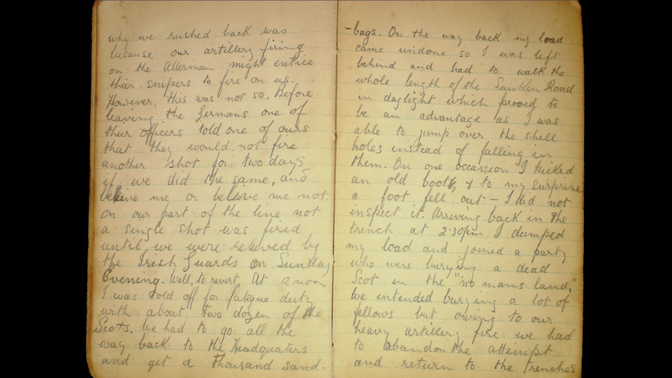 Pte Robert Keating diary extract: "Before leaving the Germans, one of their officers told one of ours that they would not fire another shot for two days if we did the same"