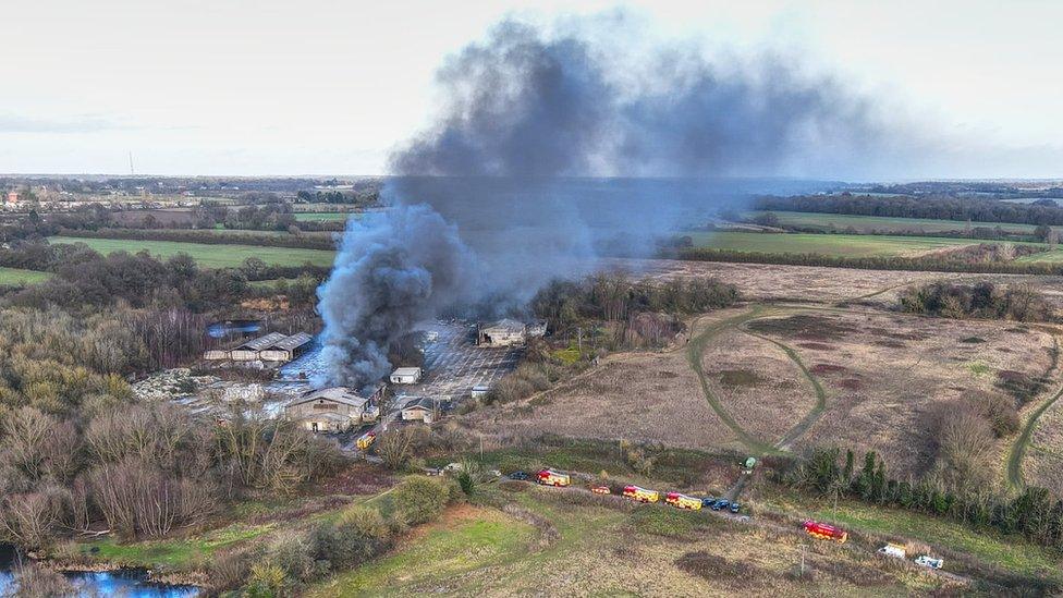 Aerial image of industrial unit fire in Braintree