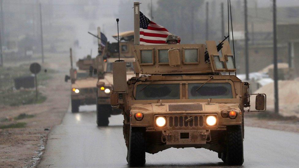 A line of US military vehicles in Syria's northern city of Manbij. 31 Dec 2018