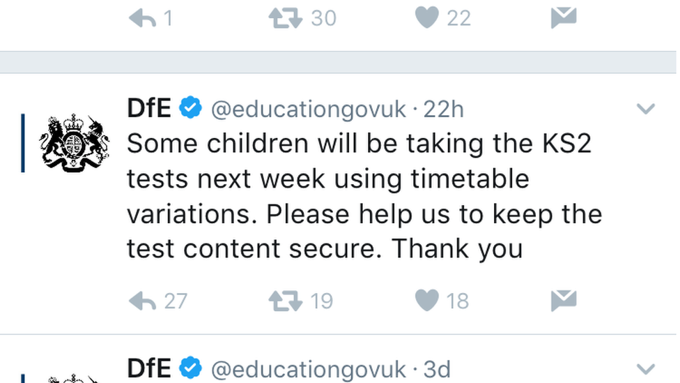 DfE Sats tweet