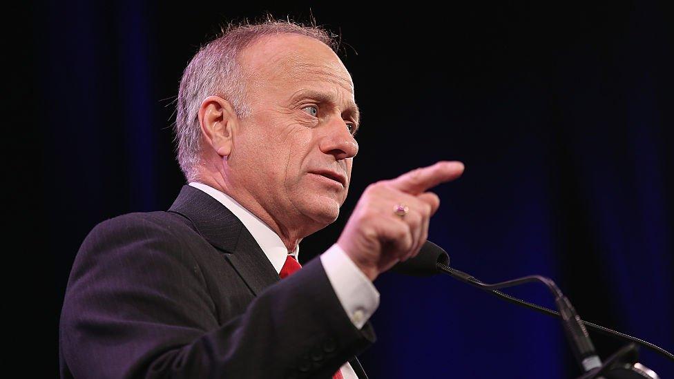 Iowa congressman Steve King speaks to guests at the Iowa Freedom Summit in Des Moines, Iowa