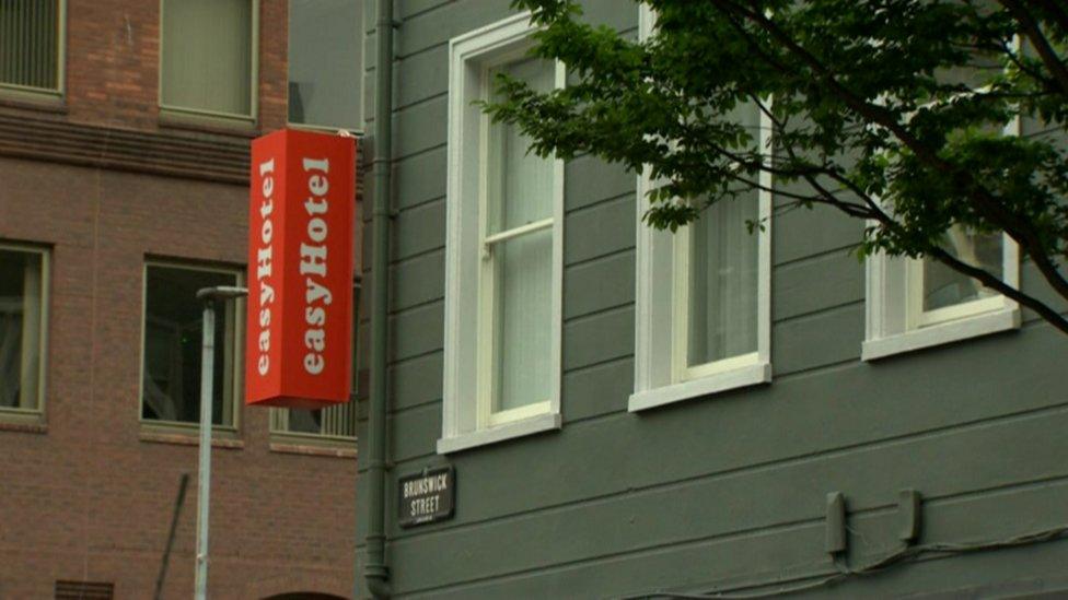 The easyHotel is on the corner of Howard Street and Brunswick Street