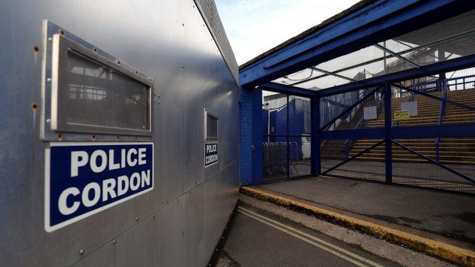 A police cordon in place at Fratton Park