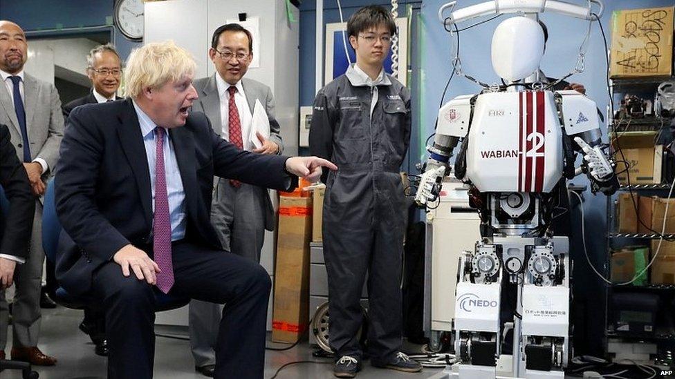 Boris Johnson a victory to Waseda University Kikuicho campus in Tokyo