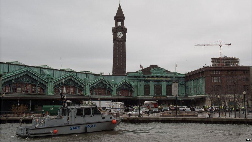 Emergency services outside Hoboken station on 29 September 2016