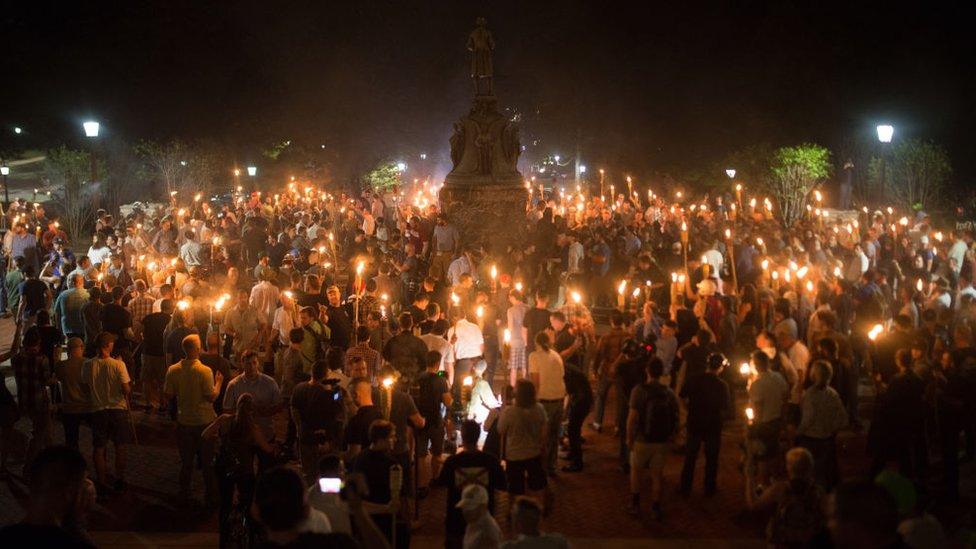 Torch-bearing white supremacists rallied at a Confederate statue in Virginia last year