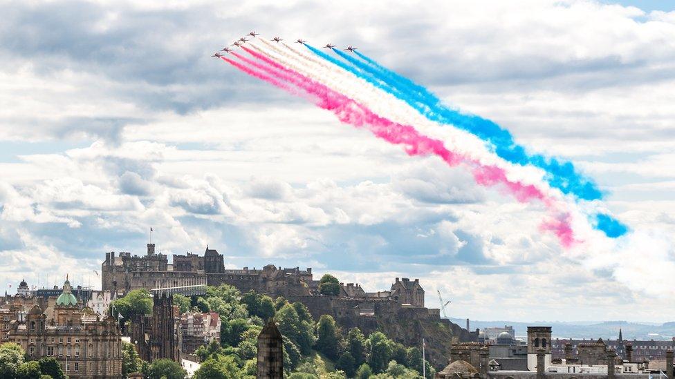 Red Arrows flypast from Calton Hill