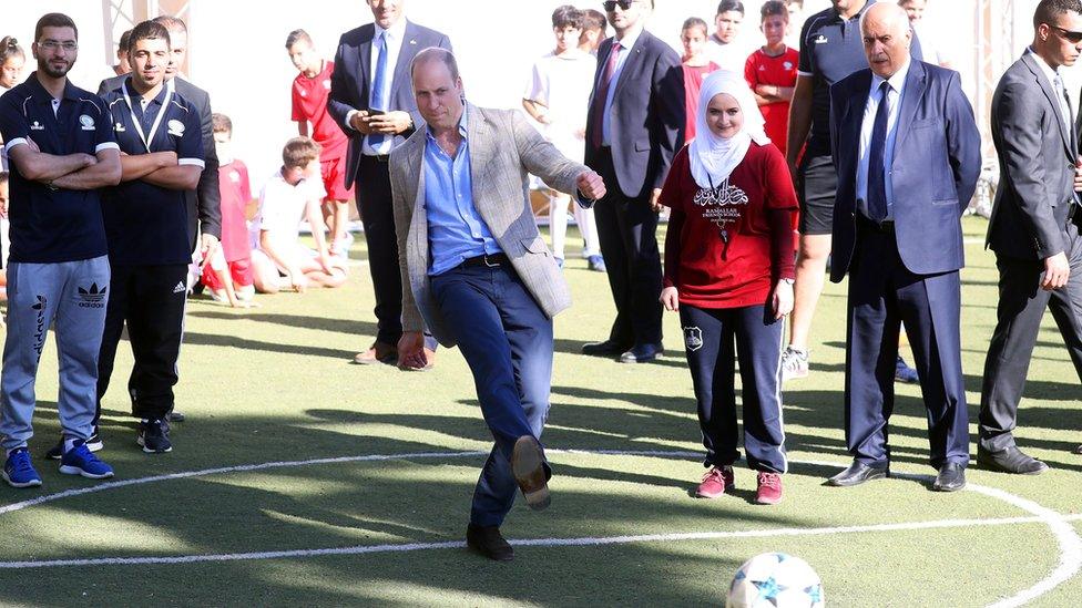 Prince William meets young footballers in Ramallah