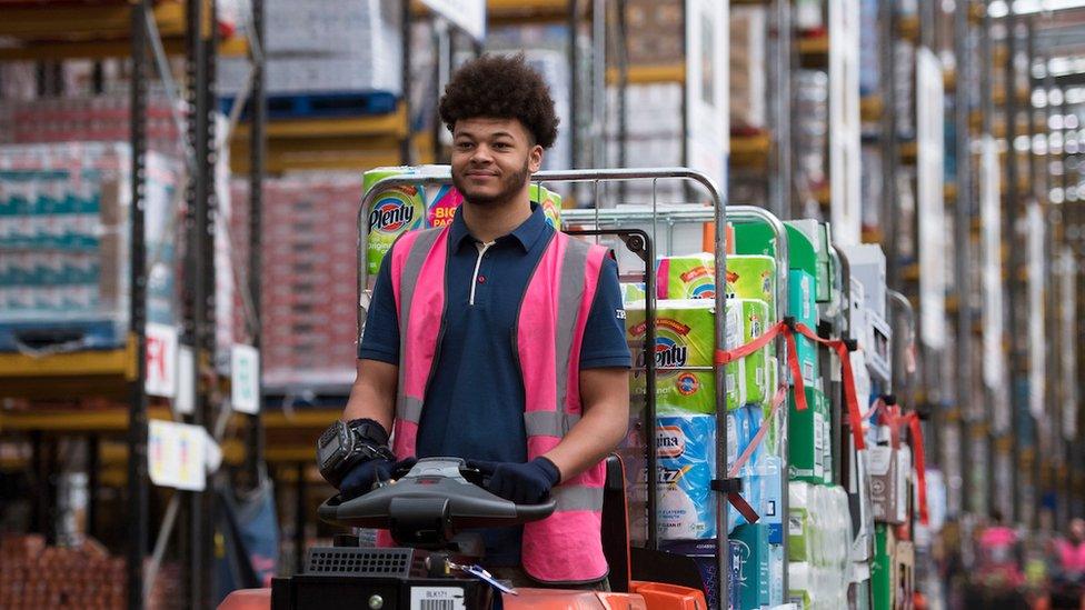 Tesco worker in warehouse