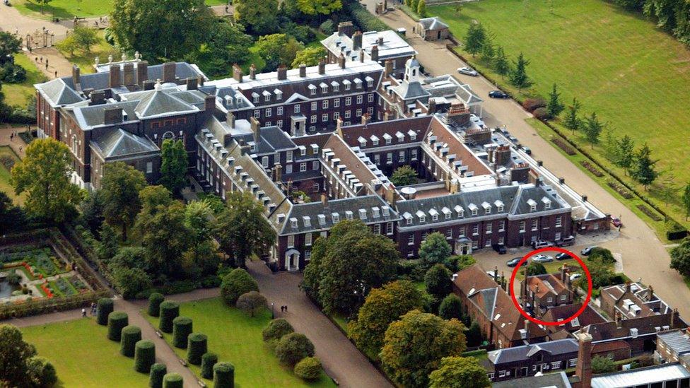 Aerial shot showing Nottingham Cottage at Kensington Palace