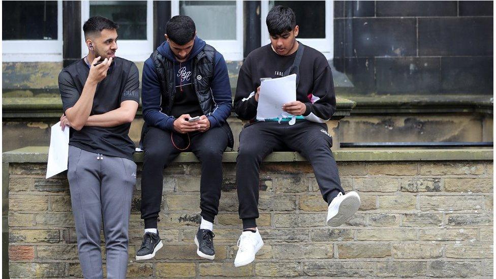 Students at Crossley Heath Grammar School in Halifax receive their results