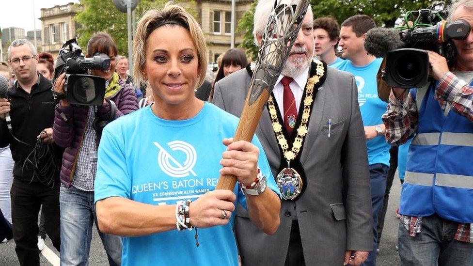 Non Evans during the baton relay in Llanelli before the Glasgow 2014 Commonwealth Games