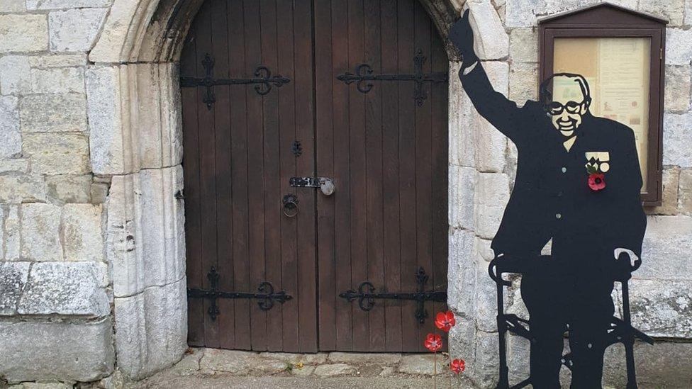 Sir Captain Tom silhouette sculpture at St Nicholas Church in Keyingham