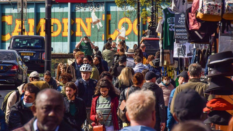 A crowded Camden High Street in March 2021