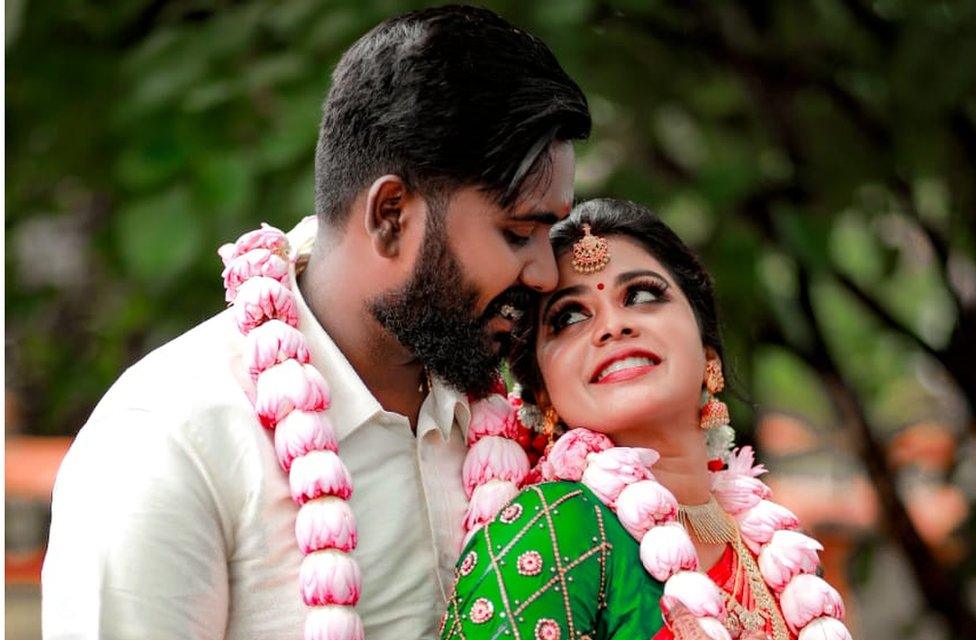 Lekshmi and Hrushi Karthik at their wedding