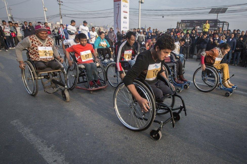 Ramesh Kitra in a wheelchair race