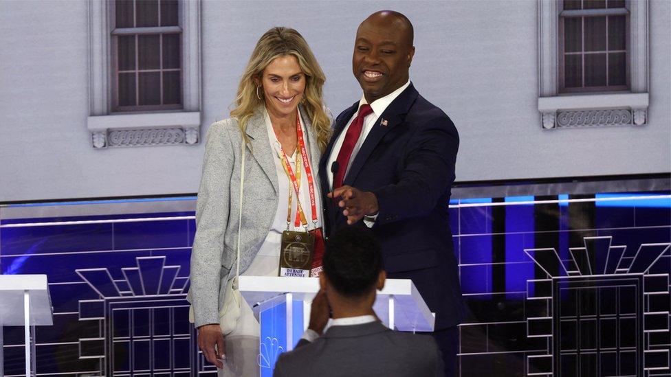 Tim Scott standing with girlfriend Mindy Noce