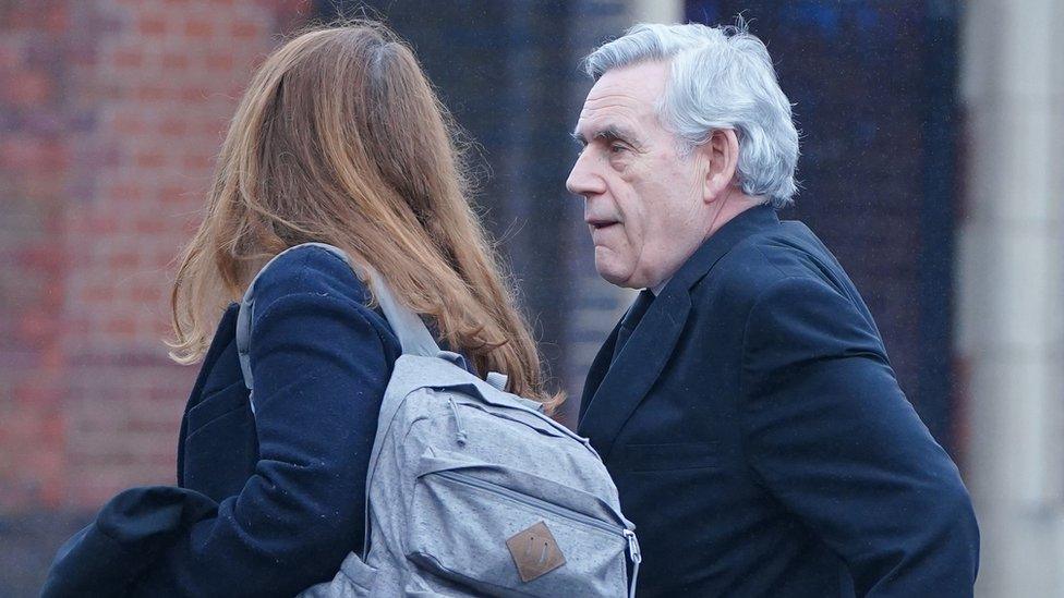 Former prime minister Gordon Brown arrives for a Requiem Mass for former Rochdale MP and Greater Manchester mayor Tony Lloyd, at St Hugh Of Lincoln RC Church in Stretford, Manchester, following his death on January 17.