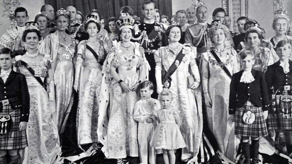 Royal family group including Queen Elizabeth II at the 1953 coronation