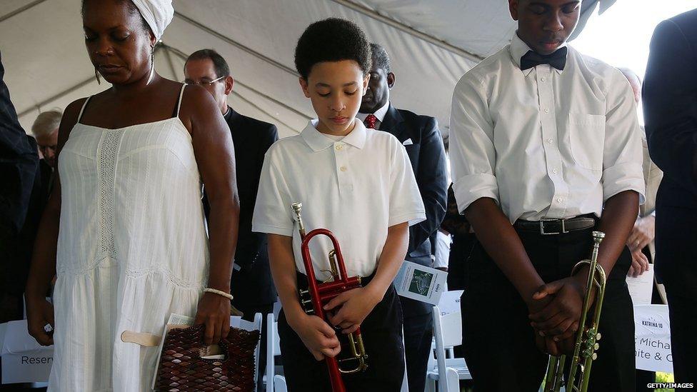 Prayers at New Orleans Katrina Memorial. 29 Aug 2015