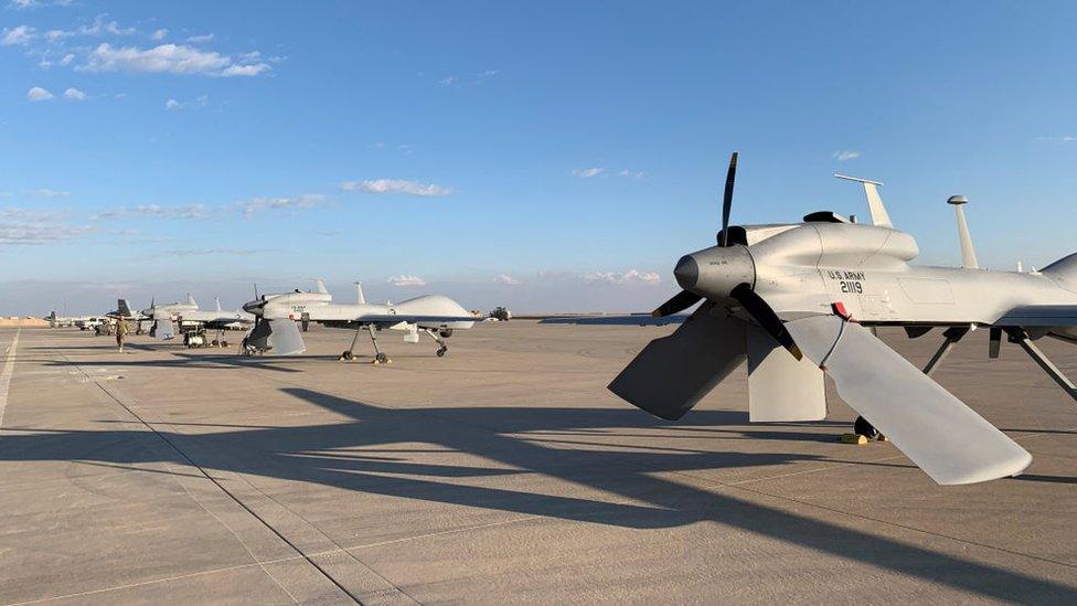 US army drones at the Ain al-Asad airbase in the western Iraqi province of Anbar, pictured in January 2020