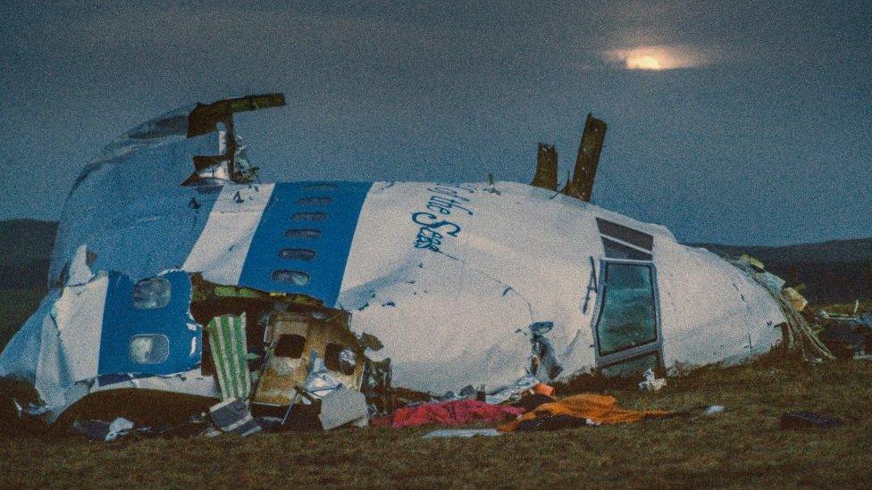 Remains of a plane cockpit that has been blown up