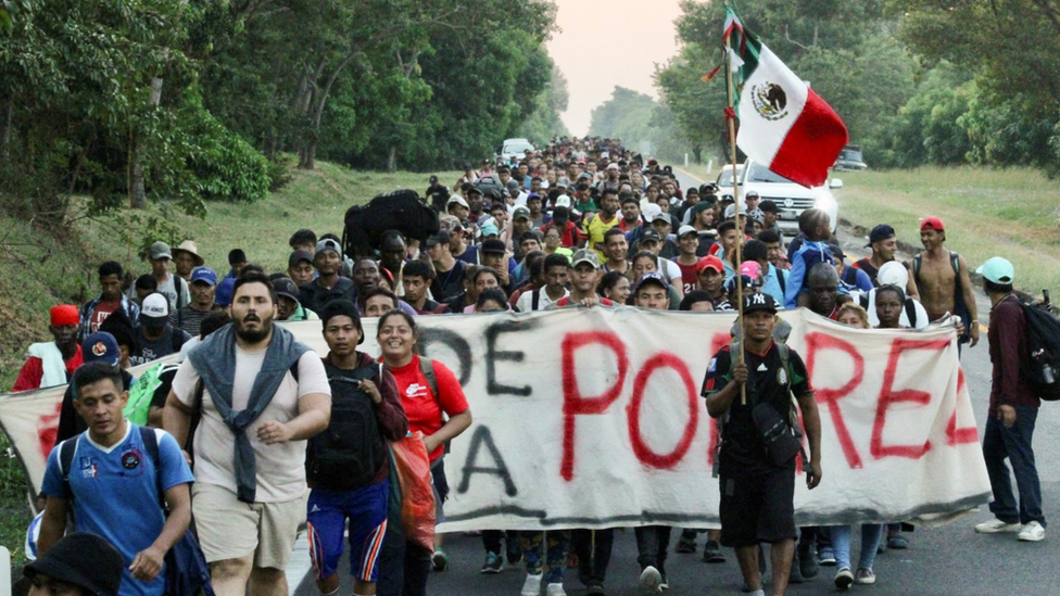 At least 7,000 migrants are estimated to have joined the caravan which started in southern Mexico