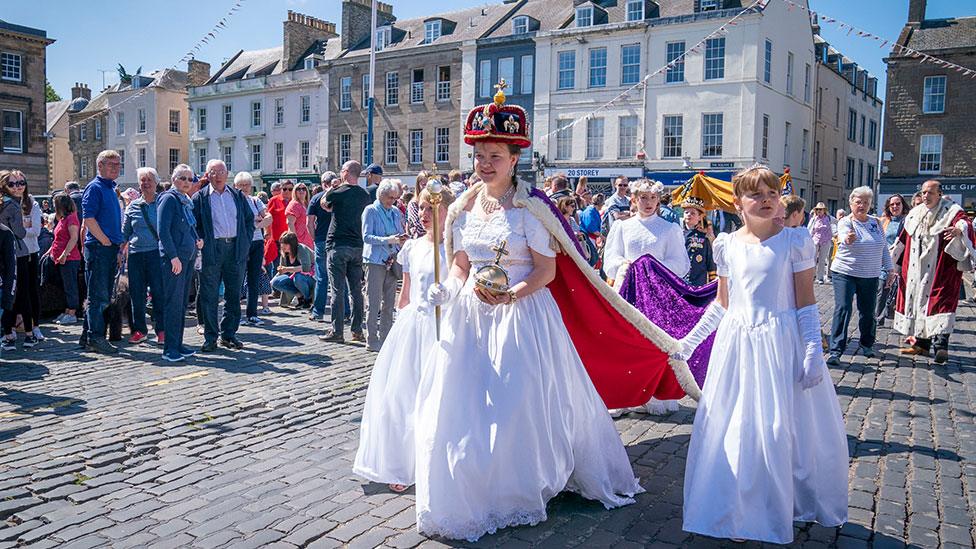 The 1953 coronation of Queen Elizabeth II was re-enacted in Kelso in the Scottish Borders