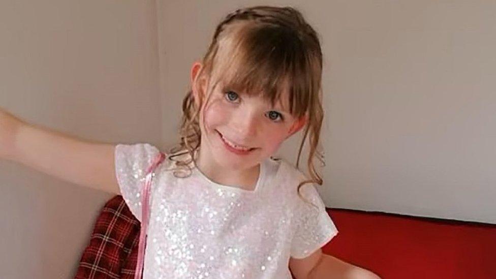 Solaine Thornton, an 11-year-old schoolgirl who was shot dead by a neighbour in the village of Saint-Herbot, Brittany, France. Seen in a white dress.