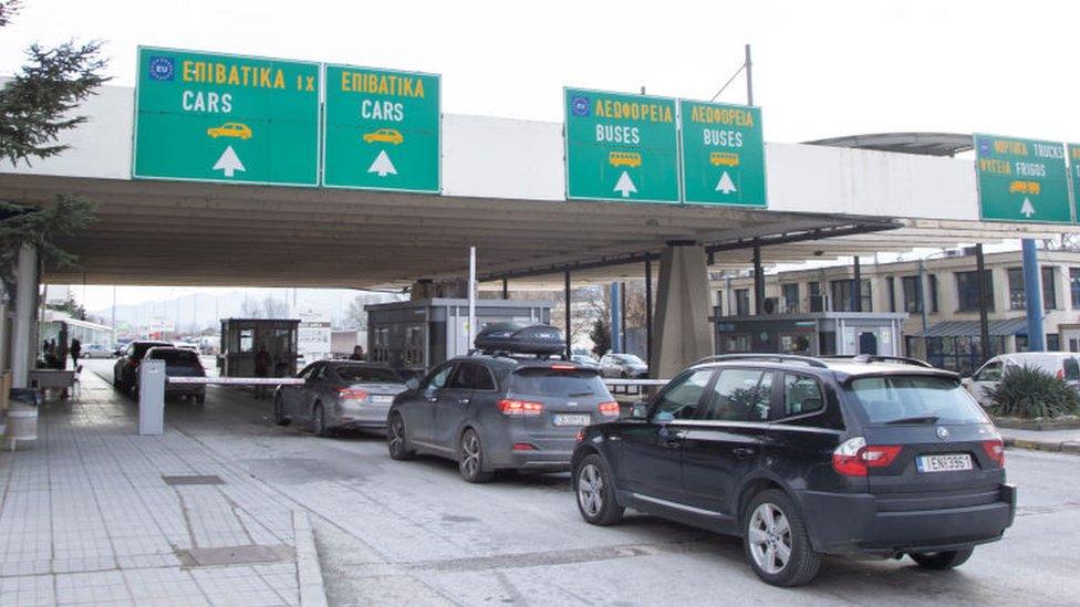 Cars at the Bulgarian border with Greece