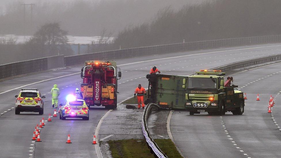 A lorry was blown over on the M4 near Junction 37