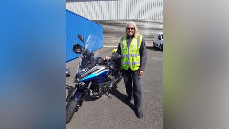 Jan Waters with a motorbike