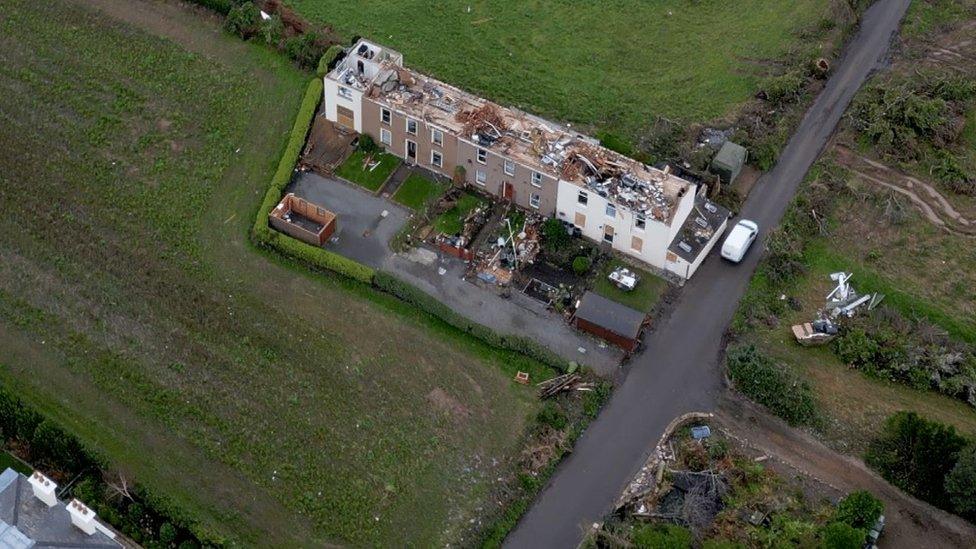 Houses destroyed by the tornado in Fliquet