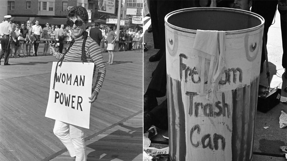 Female protester and the Freedom Trash Can