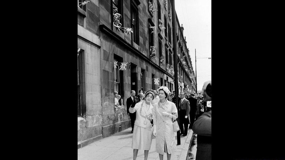 Glasgow Lord Provost Mrs Jean Roberto with the Queen in June 1957