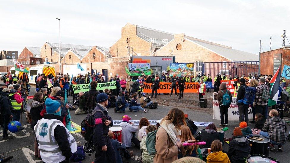 Protesters outside BAE Systems in Govan