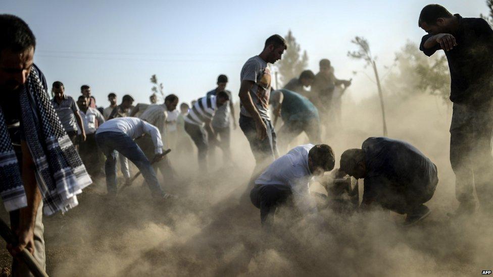 Mourners bury the dead in Suruc