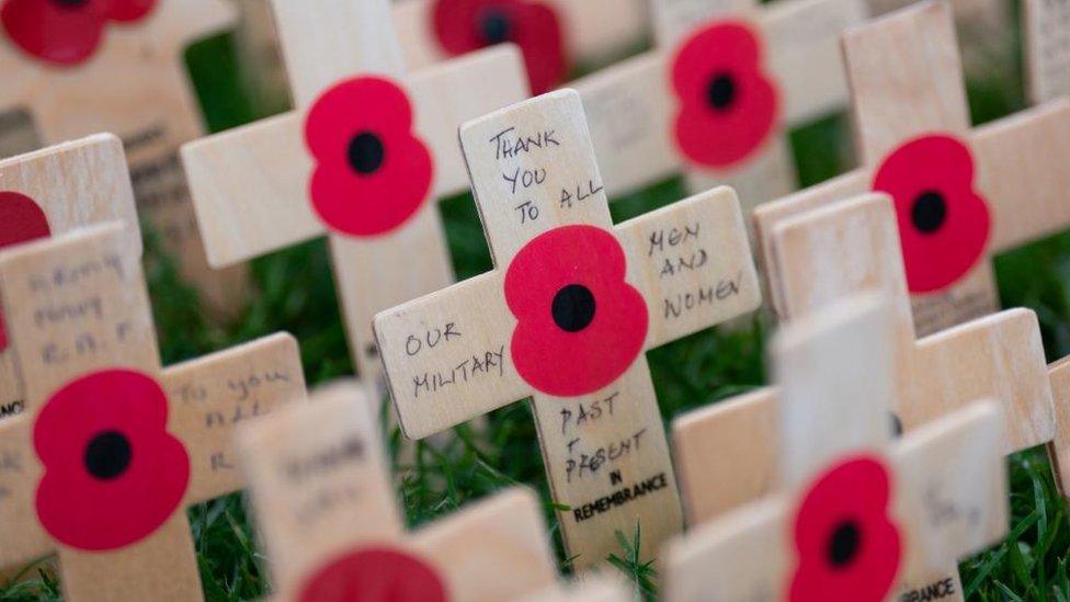 Tributes at the 2022 Royal British Legion Field of Remembrance at the National Memorial Arboretum in Staffordshire