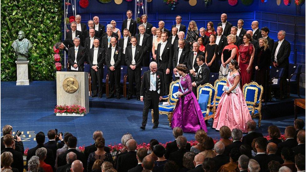 The Royal family of Sweden leaves at the end of the Nobel Prize award ceremony at the Concert Hall in Stockholm, Sweden on December 10, 2022.