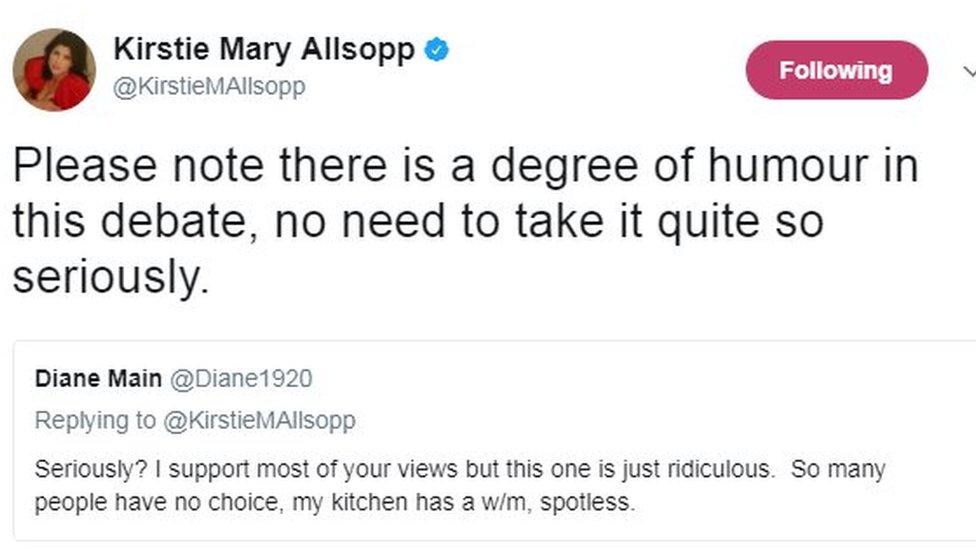 Kirstie Allsopp on Twitter: "Please note there is a degree of humour in this debate, no need to take it quite so seriously."