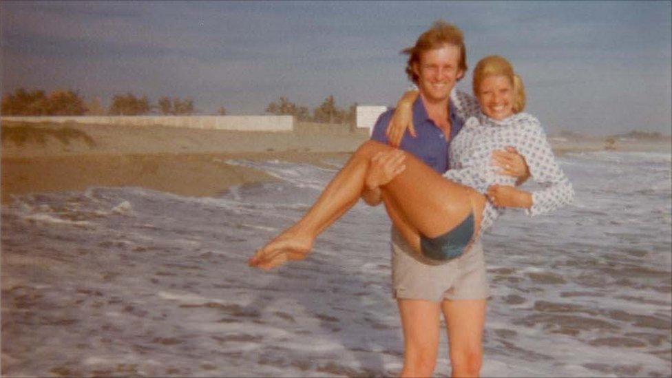 Donald and Ivana Trump on the beach