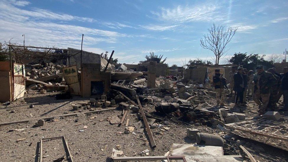 A destroyed building is pictured in al-Qaim, Iraq, at the site of a US airstrike on 3 February