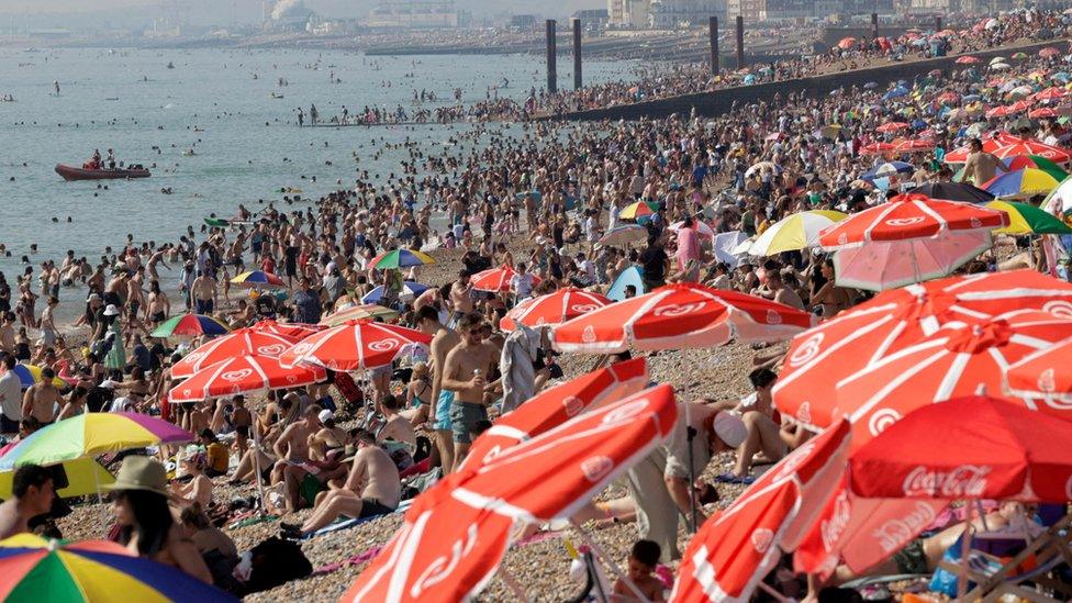 crowded beach in england