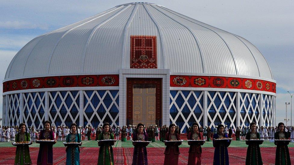 A yurt (traditional dwelling of nomadic Turkmen people) in the city of Mary, Turkmenistan