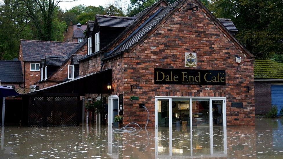 The Dale End Cafe in Coalbrookdale, Telford, is flooded