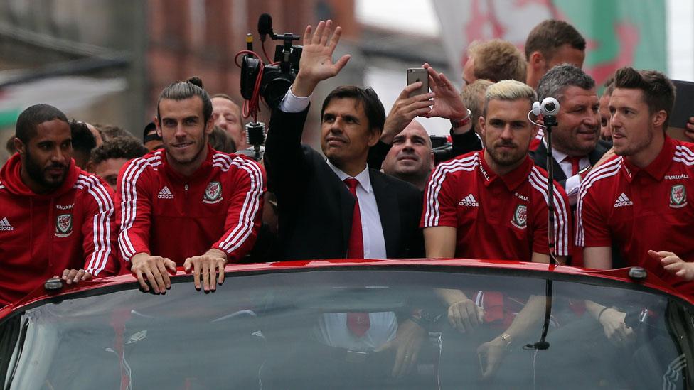 Wales celebrate at their Euro 2016 homecoming