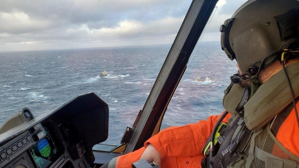 Search vessels are seen from a plane o