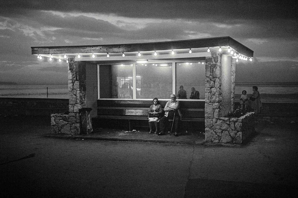 Beach shelter at night in Rhyl